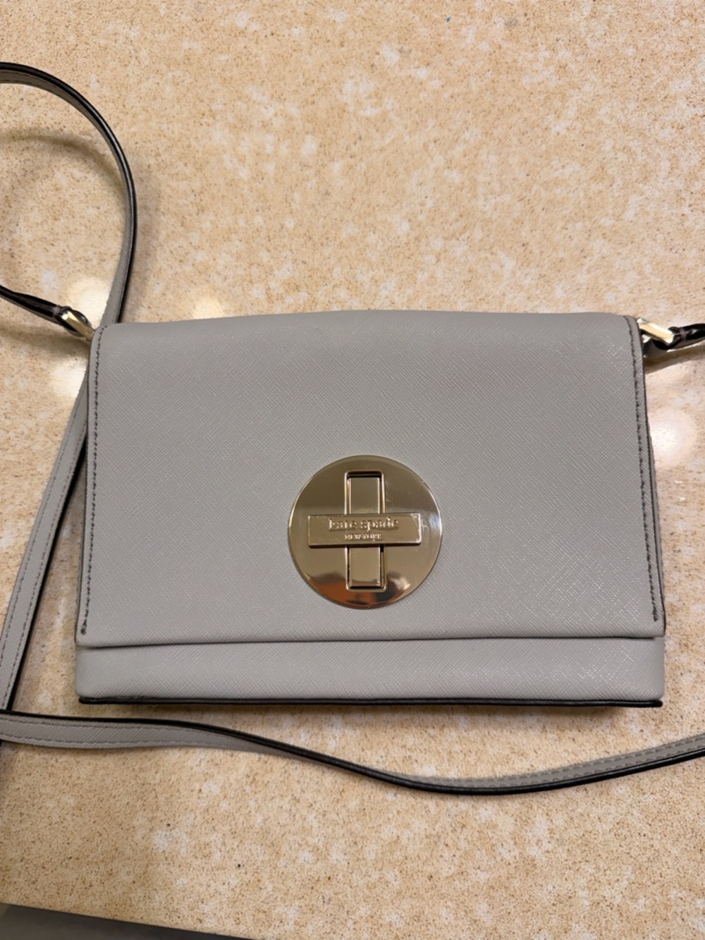 kate spade Light Gray Leather Crossbody with Gold Turnlock